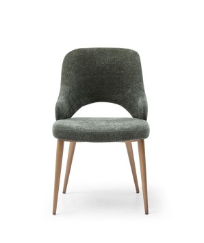 lot de 2 chaises pour table à manger CHRISTINA tissu vert enveloppante pied métal retro chic