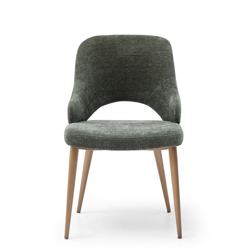 Lot de 2 chaises CRISTINA tissu vert enveloppante pied metal retro chic