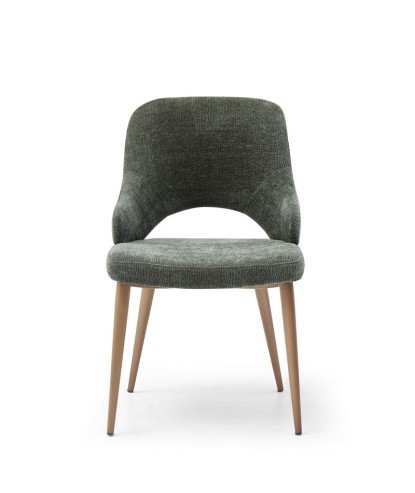 lot de 2 chaises pour table à manger CHRISTINA tissu vert enveloppante pied métal retro chic