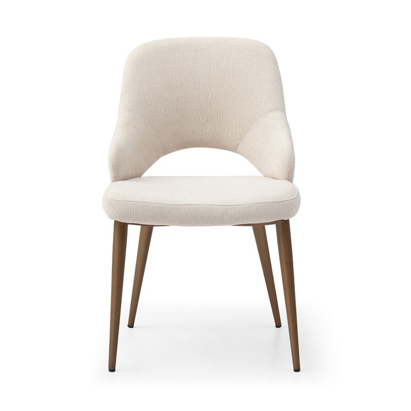 Lot de 2 chaises CHRISTINA tissu beige enveloppante pied metal retro chic