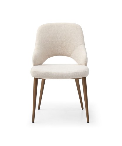 lot de 2 chaises pour table à manger CRISTINA tissu beige enveloppante pied métal retro chic