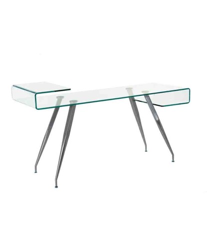 bureau minimaliste design futuriste BANKS plateau verre courbé pied chromé