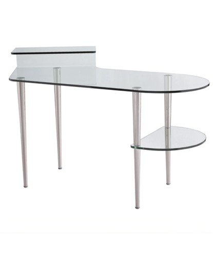 bureau design minimaliste futuriste DESK verre courbe pied métal chromé