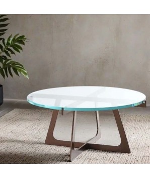Table basse ronde verre et métal VOGUE design minimaliste