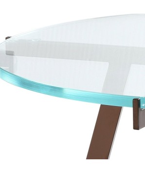 table basse ronde détail plateau verre trempé VOGUE minimaliste style industriel