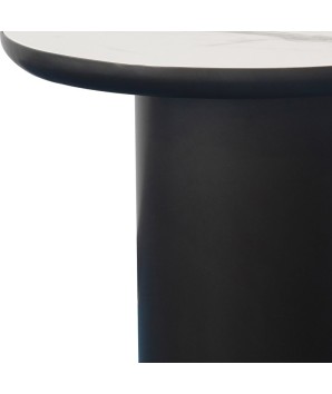 bout de canapé rond OTELLO plateau effet marbré céramique golden stone minimaliste détail pied bronze cylindrique