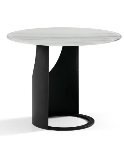 Coin canapé rond ANGLET plateau verre marbré pied métal design industriel