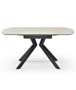 Table repas ronde rectangulaire SOFIA 1m50 céramique Travertin extensible 6 8 personnes design Italien fermée vue profil