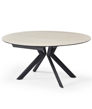 Table repas ronde rectangulaire SOFIA 1m50 céramique Travertin extensible 6 8 personnes design Italien ouverte