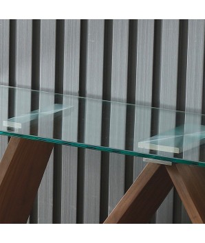 console design bois en W WENDY détail support verre inox