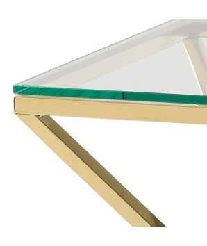bout de canapé en verre et métal doré détail épaisseur verre
