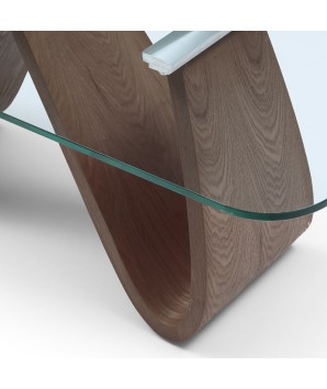 table basse forme organique WENDY en noyer. design modernisme détail pied