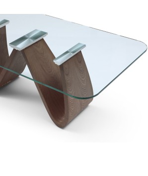 Table basse bois et verre design organique WENDY en noyer