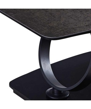 Table basse SATURNE détail plateau céramique pivotant acier corten italien cinématique