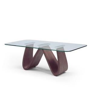 table basse en noyer verre et bois design forme organique WENDY