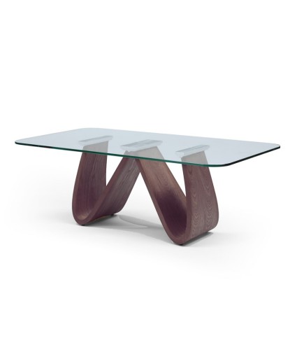 table basse en noyer verre et bois design forme organique WENDY