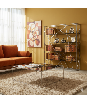 Bibliotheque KAGE structure inox verre gris fumé design moderne glamour dans salon