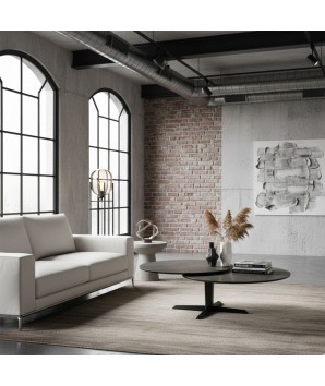 Table basse Acier Corten TAHITI 2 plateaux pivotants dans intérieur contemporain