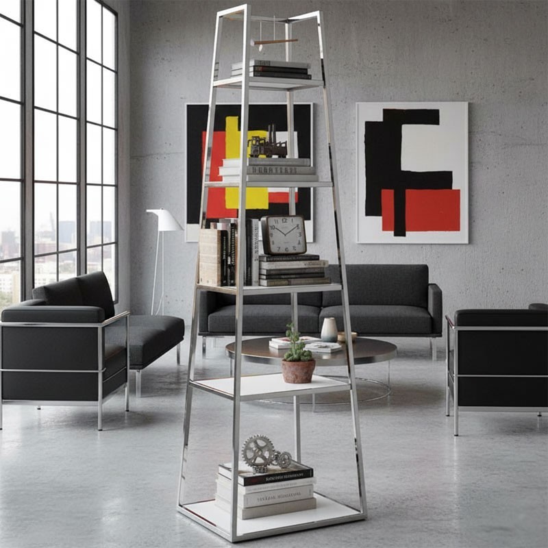 Étagère pyramidale SHARD inox et verre blanc