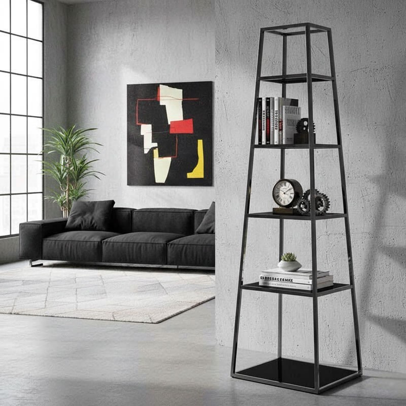 Étagère Pyramidale SHARD Verre Noir - Design Industriel Moderniste Étagère Pyramidale SHARD Verre Noir - Design Industriel Moderniste