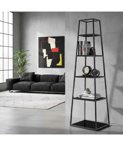 Etagere pyramidale en verre noir SHARD design modernisme industriel dans salon