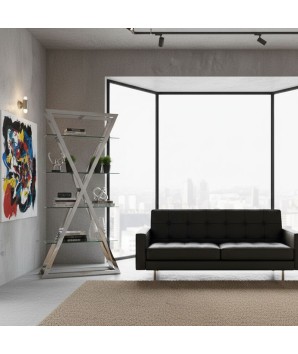 étagère inox et verre transparent design en x EKIS dans salon