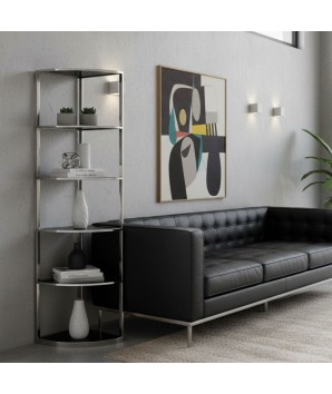 Étagère d'angle murale en Inox et verre noir SIA quart de cercle