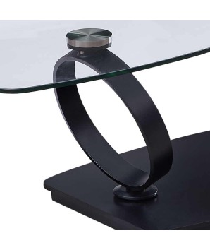Table basse SATURNE plateau céramique pivotant acier corten design italien cinématique détail ouvert