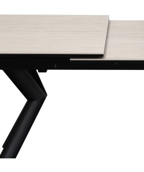 table repas extensible Nina céramique travertin détail pied mécanisme rallonge