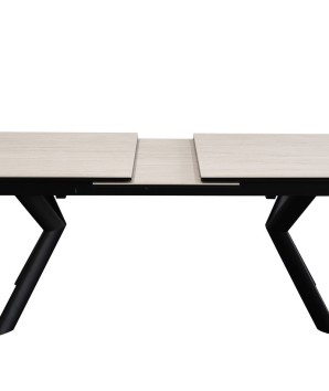 table repas Nina plateau céramique travertin détail mécanisme rallonge