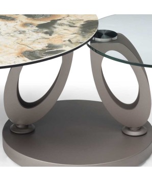 Table basse OGIVE détail plateaux pivotant céramique lezzia verre pieds design organique