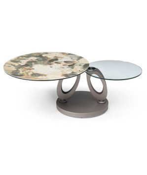 Table basse OGIVE plateaux pivotant céramique lezzia verre pieds design organique ouverte