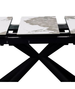 table repas VIRGINIA détail mecanisme ouverture plateau céramique pandora extensible 8 personnes pied x industriel