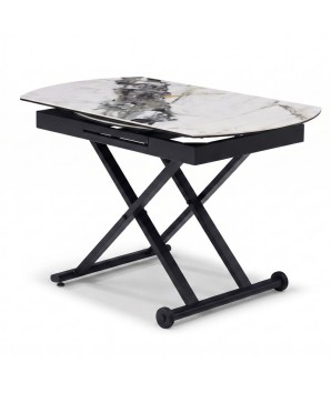 Table relevable STAND UP céramique cold jade polymorphe rectangulaire ou ronde design industriel modernisé fermée haute