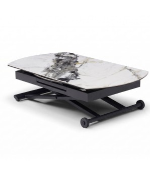 Table relevable STAND UP céramique cold jade polymorphe rectangulaire ou ronde design industriel modernisé férmée basse