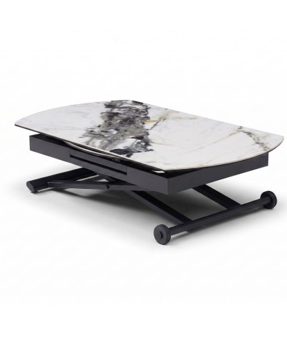 Table relevable STAND UP céramique cold jade polymorphe rectangulaire ou ronde design industriel modernisé férmée basse