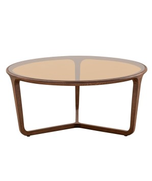 table basse ronde bois noyer verre sepia design SYMPHONIE grand modele