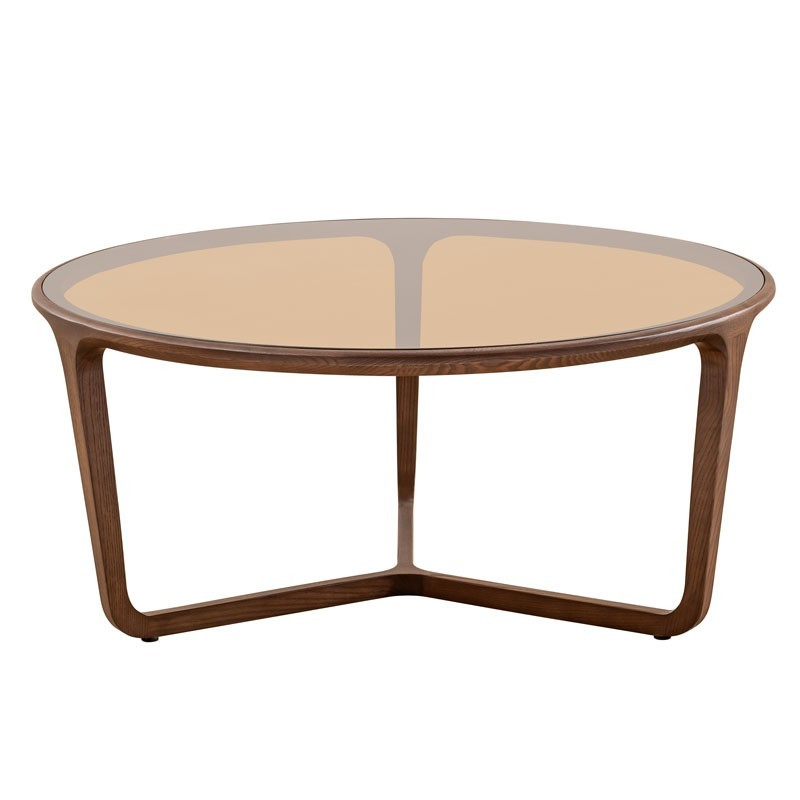 Table basse verre sépia bois noyer SYMPHONIE Grand modèle