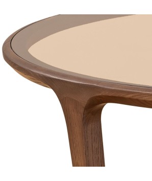 Table basse verre sepia bois noyer SYMPHONIE grand modele detail plateau verre