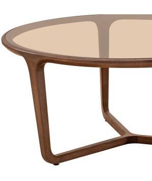 Table basse verre sepia bois noyer SYMPHONIE petit modele detail montant