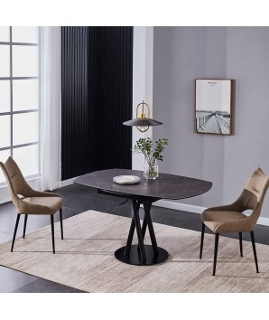 Table repas SARA plateau pivotant ferme céramique acier corten 6 8 personnes pied entrelace design