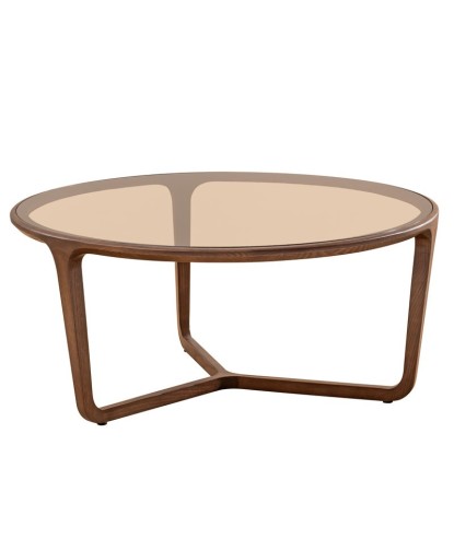 Table basse verre sépia bois noyer SYMPHONIE Grand modèle