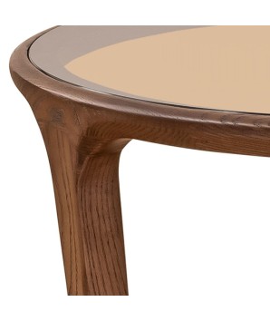 Table basse verre sepia bois noyer SYMPHONIE grand modele detail montant