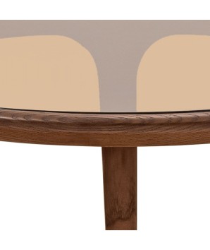 Table basse verre sepia bois noyer SYMPHONIE petit modele detail montant