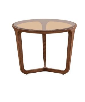 Table basse verre sépia bois noyer SYMPHONIE Petit modèle