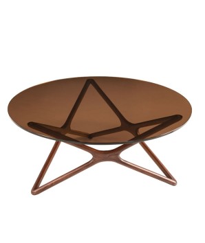 Table basse noyer verre ronde MELODIE design Mid Century vue 3 4