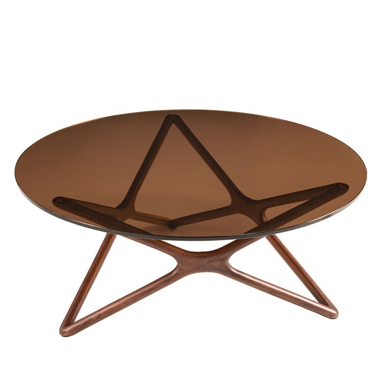 Table basse noyer verre sépia MELODIE Mid-Century moderne