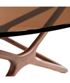 table basse salon ronde MELODIE design mid century detail pied bois 1