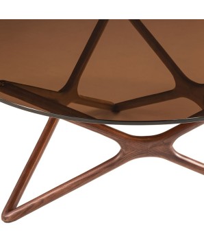 Table basse Noyer Verre Sépia MELODIE Design Mid-Century
