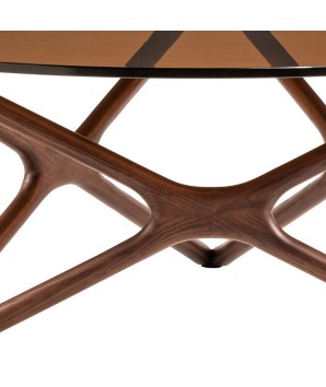 table basse noyer verre sepia MELODIE design mid century verre vue profil detail pied